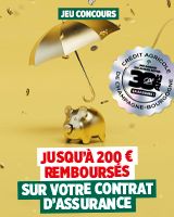 Visuel d'un cochon et d'un parapluie avec inscrit "Jusqu'à 200€ remboursés sur votre contrat d'assurance"