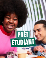 Deux jeunes avec inscrit "prêt etudiant"