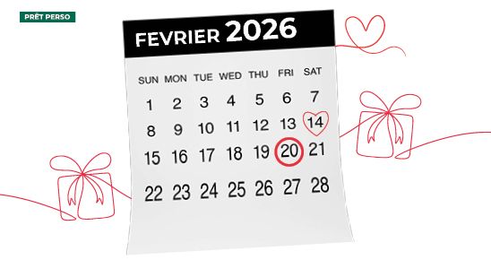 Calendrier avec les dates 14 et 20 février entourées