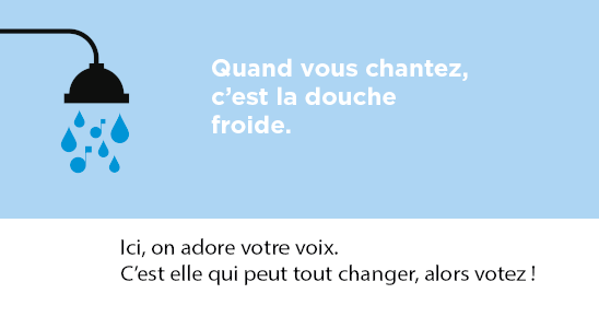Image d'une douche avec un message au sujet du vote
