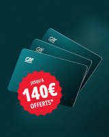 Visuel carte avec indication offre jusqu'à 140€ offerts